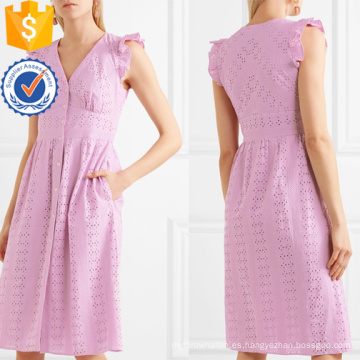 Vestido de verano sin mangas con cuello en V bordado de color rosa con cuello en V de algodón, manufactura de prendas de vestir al por mayor (TA0303D)